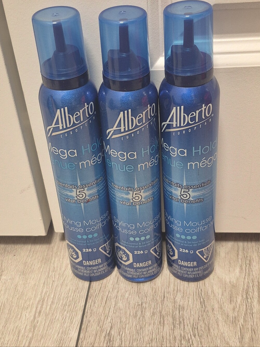 Lot Of 3 Alberto European Mega Hold Styling Mousse Total Control & 24H Hold NEW